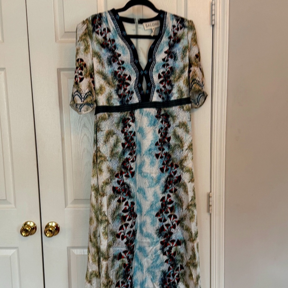 Saloni “Tabitha” Dress in Feather Papyrus Print – Size US 12 (UK 16)